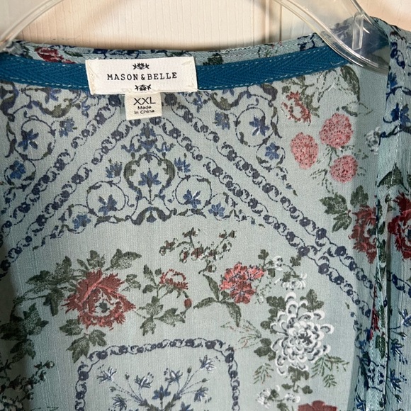 Mason & Belle Floral Kimono Cardigan with Lace Trim - Picture 2 of 3